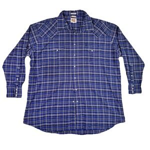 Ely Cattleman Shirt Mens 4XL (20/36) Tall Blue Plaid Pearl Snap Vintage